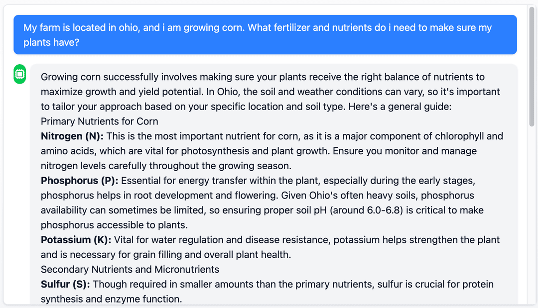 Example use of 'texting' the AI to get an answer